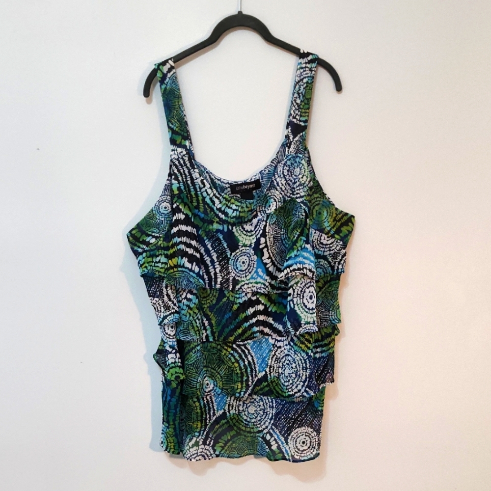 Lane Bryant Camisole Tank Top Size 26/28 Ruffled Boho Hippie Tie Dye Festival